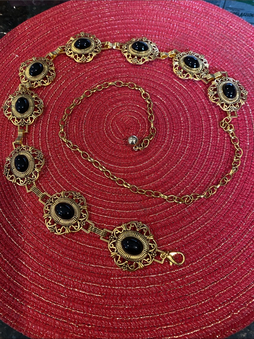 NIP Bohemian Ornate Goldtone Link Belt with Faux Jewels